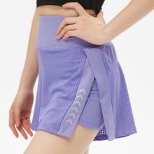 夏季跑步健身短裤女假两件速干运动裤三分裤高腰双层防走光瑜伽裤