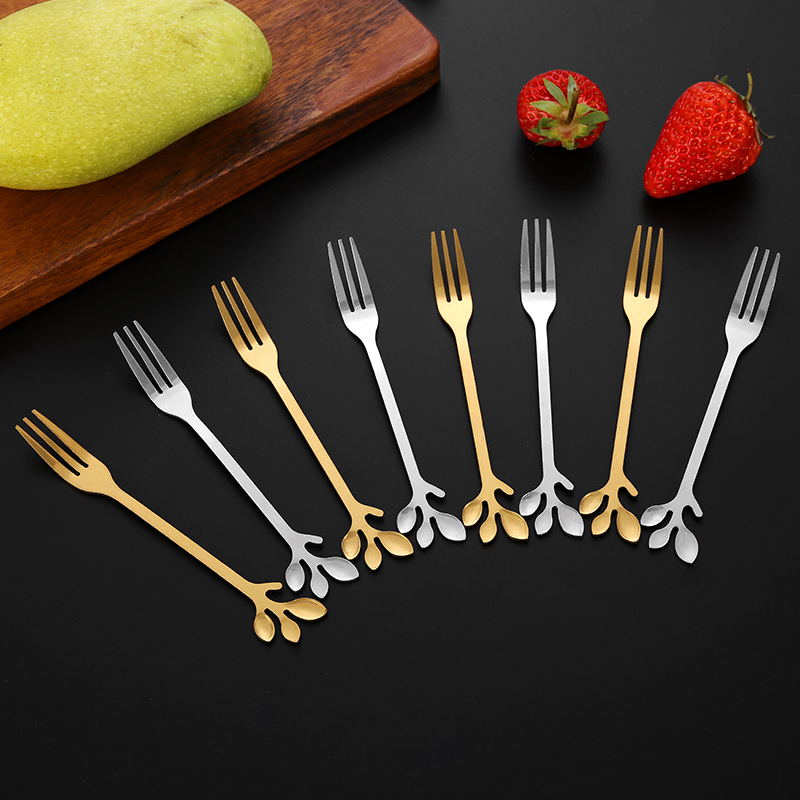 Jieyang Stainless Steel Spoon Fork Ice Cream Spoon Coffee Spoon Tableware Dessert Fork Good-looking Cake Fruit Small Forks and Spoons