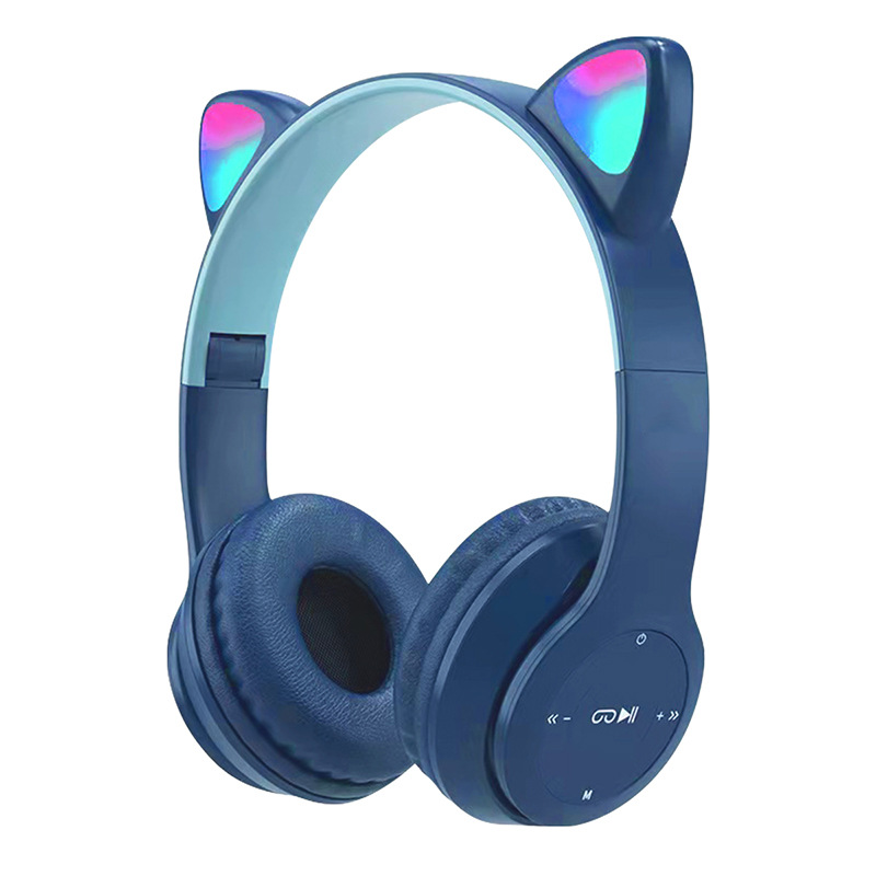 Cross-Border New Arrival P47m Cat Ears Light-Emitting Headset Bluetooth Headset Cartoon Student Children Wireless Headset Factory