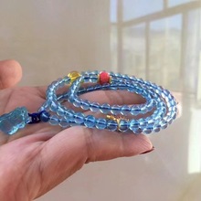 天然海蓝宝原创设计多圈手链颜色非常蓝老矿料完美品质水头足