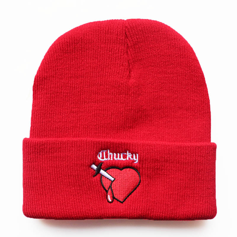 European and American Man and Woman Cartoon Chuck Embroidery Knitted Hat Thermal Head Cover Woolen Cap Outdoor Sports Cycling Beanie Hat