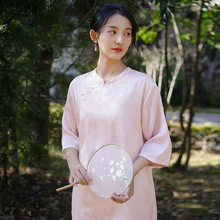 新中式女装2024春夏新款连衣裙中国风缎面复古改良旗袍宋锦茶服