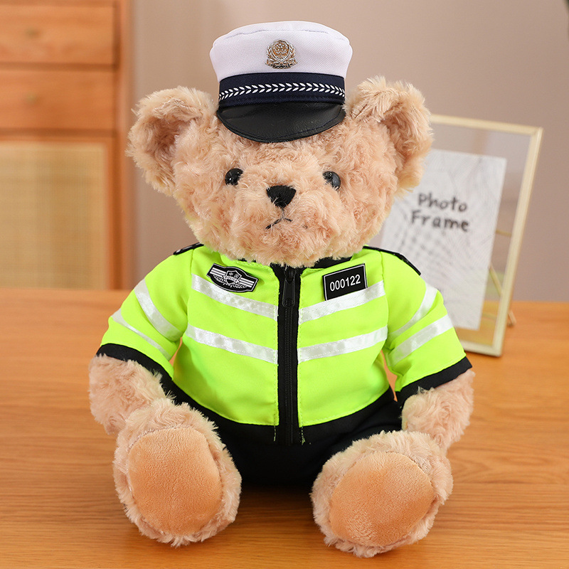 网红交警小熊玩偶警察小熊公仔制服警察机车熊骑行服公仔毛绒玩具