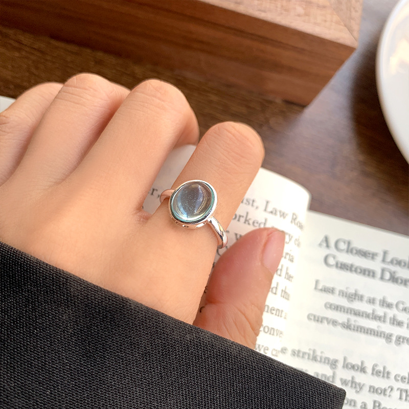 Zhiyun Moonstone Snowflake Silver Ring Female Ins Style Personality French Style High Sense Open 925 Pure Silver Ring Does Not Fade