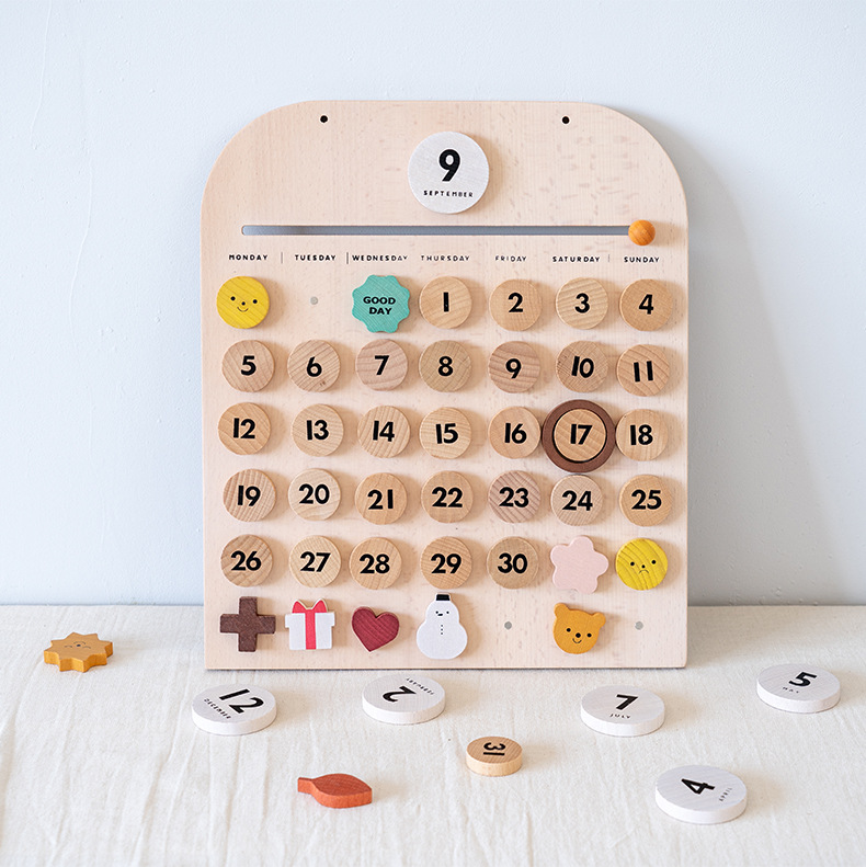 木制磁性日历幼儿园早教认知时间日期儿童趣味挂件拼图益智力玩具