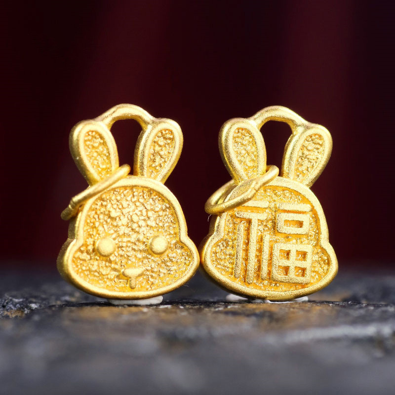 足金999兔头项链5g无氰黄金福气兔吊坠十二生肖本命年