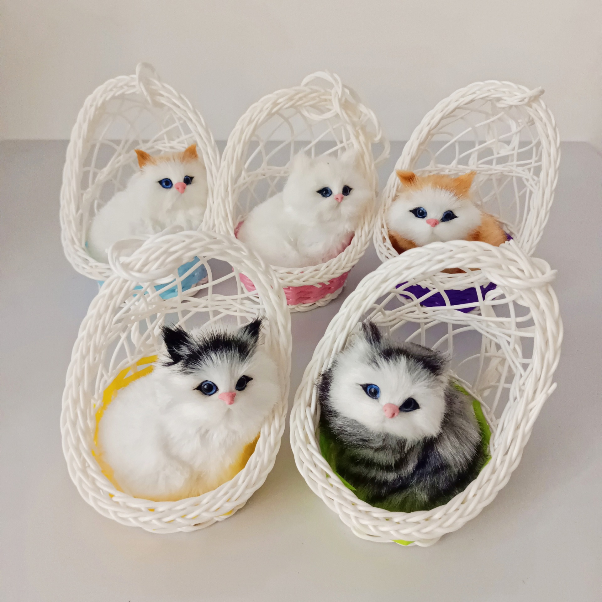 摆摊仿真宠物猫咪 吊篮猫咪会叫 仿真猫摆件 工艺品玩具摆件批发