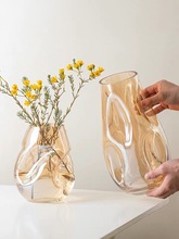 欧式简约玻璃花瓶不规则花瓶摆件客厅家居装饰插花透明装饰花瓶