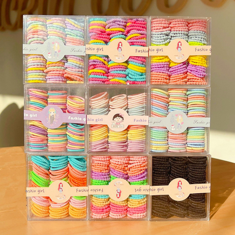 90 Boxed Children Seamless Small Rubber Band Candy Color Baby Hair Ring Cute High Elastic Hair Tie Wholesale