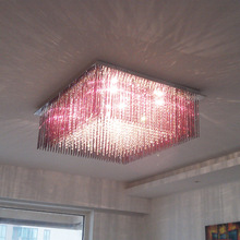客厅家用粉色吸顶灯高档大气水晶灯简约现代奢华方形卧室灯具