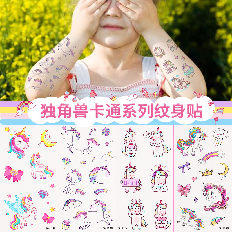 Customized Cartoon Tattoo Sticker 2023 Cute Unicorn Children Waterproof Semi Permanent Tattoo Sticker Paper Wholesale Amazon