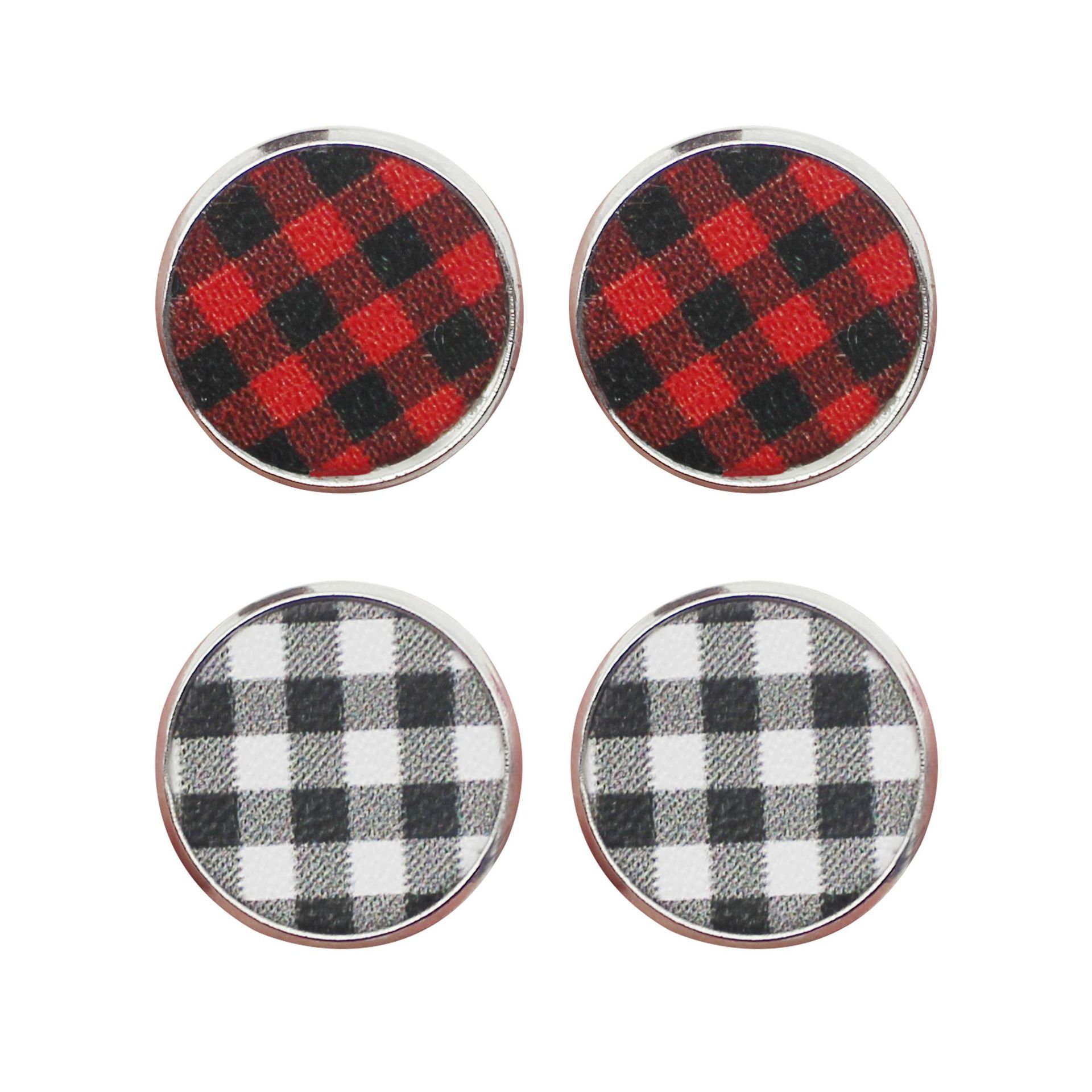 Christmas Black and White Black and Red Plaid Element Leather Stud Earrings Jewelry for Girls Earrings Cross-Border European and American Amazon