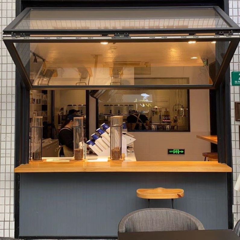 上下折叠窗无框厂家简约现代奶茶店咖啡酒吧外卖窗口门店