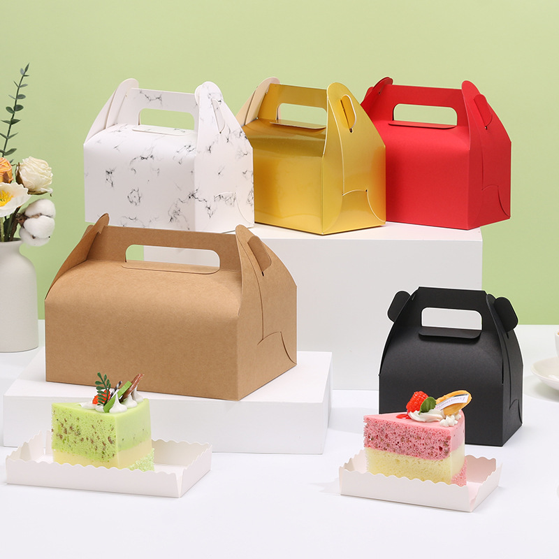 Portable Dessert Box Kraft Paper Baking Cut Mousse Dessert to-Go Box Afternoon Tea Packing Box Snowflake Crisp Box