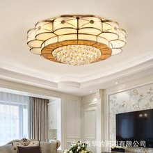 欧式全铜吸顶灯圆形美式客厅水晶灯简欧餐厅铜灯简约轻奢卧室灯具