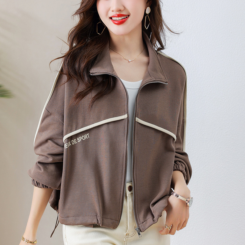 短款外套女2024春秋新款时尚洋气百搭小个子妈妈立领拉链开衫上衣