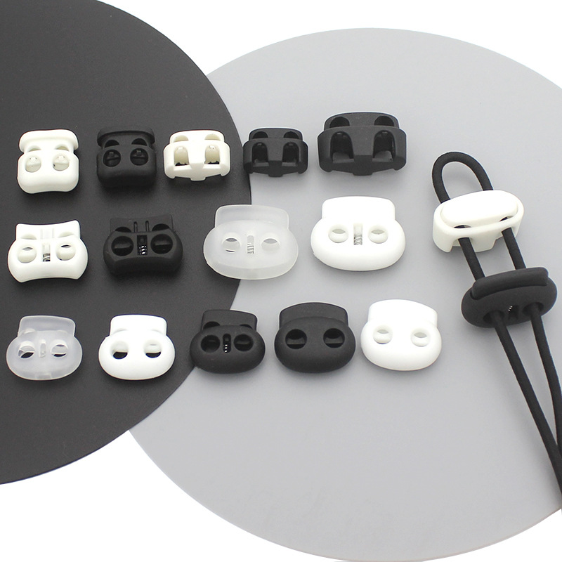 羽绒服松紧抽绳调节扣儿童鞋帽双孔猪鼻扣塑料弹簧扣外套钮扣