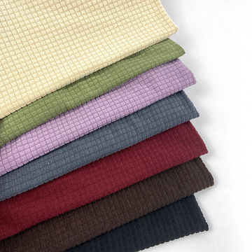 玉米粒格子防水沙发布抱枕面料批发弹力不拉毛抽条提花摇粒绒布料