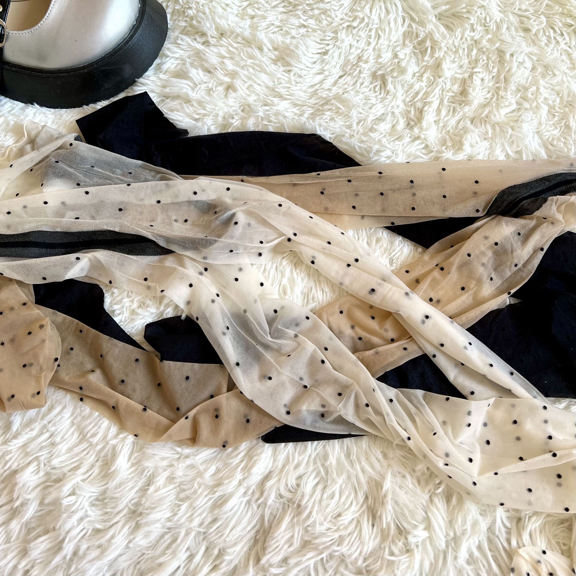 黑色波点丝袜夜店蹦迪油光油亮小圆点撞色超薄连裤袜闪光透明黑丝