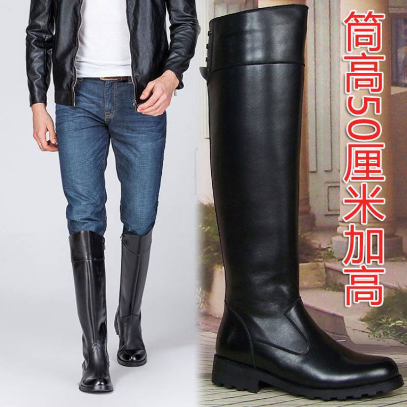 马靴男士长靴牛皮高筒靴阅兵仪仗队靴秋冬季拉链长筒骑士皮靴加绒