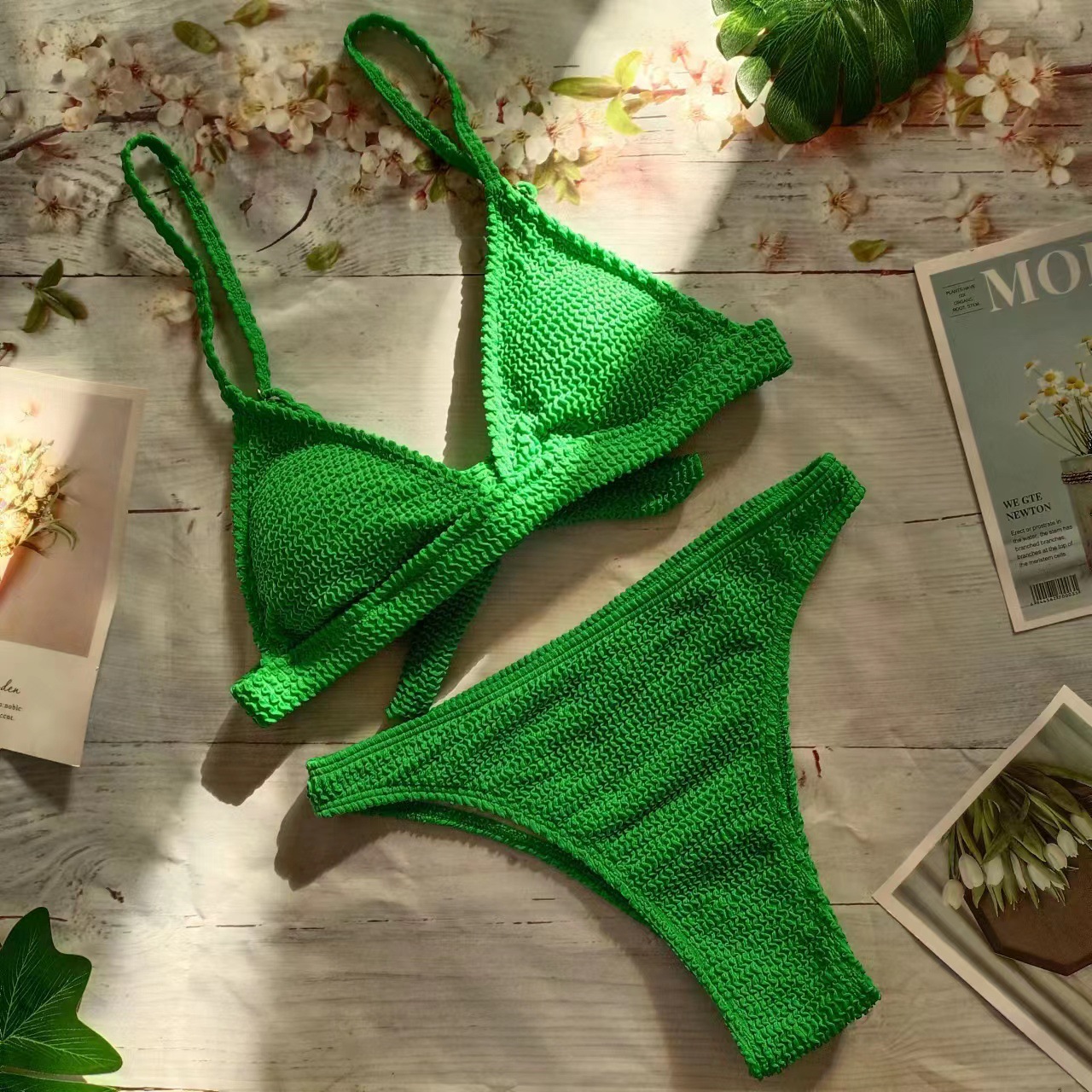 2024新款跨境欧美外贸纯色蛇仔布比基尼性感泳衣泳衣女欧美-阿里巴巴