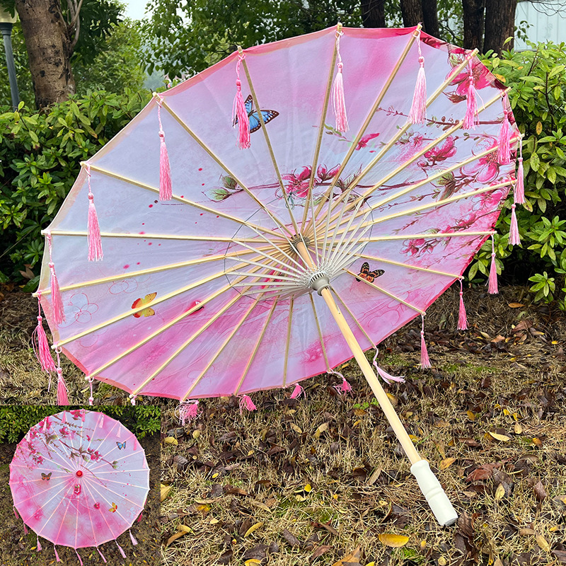 Printed Silk Umbrella Performance Tassel Umbrella Han Chinese Clothing Photography Props Umbrella Dance Umbrella Classical Craft Umbrella Decorative Umbrella