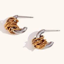 欧美跨境热卖迷你创意缠绕C形耳环不锈钢小众个性设计感耳钉饰品