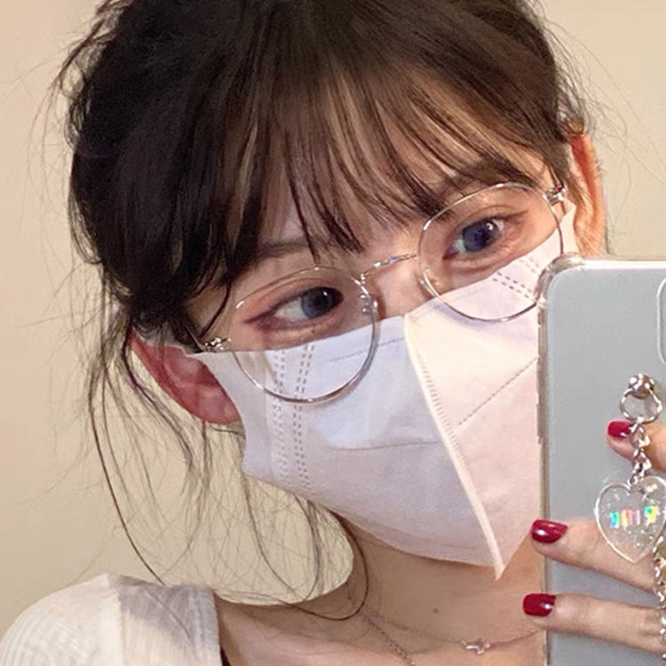 Small Frame Metal Glasses Female Korean Fashion Net Red Face without Makeup Gadget Plain Glasses with Myopic Glasses Option Anti Blue-Ray Glasses Frame