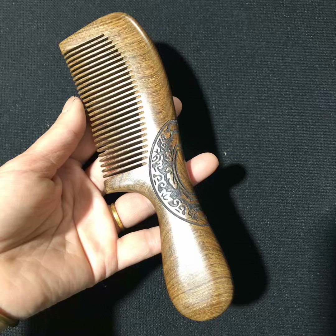 金丝檀木梳子黑金小号双面刻花logo雕刻加厚双面印花梳子批发