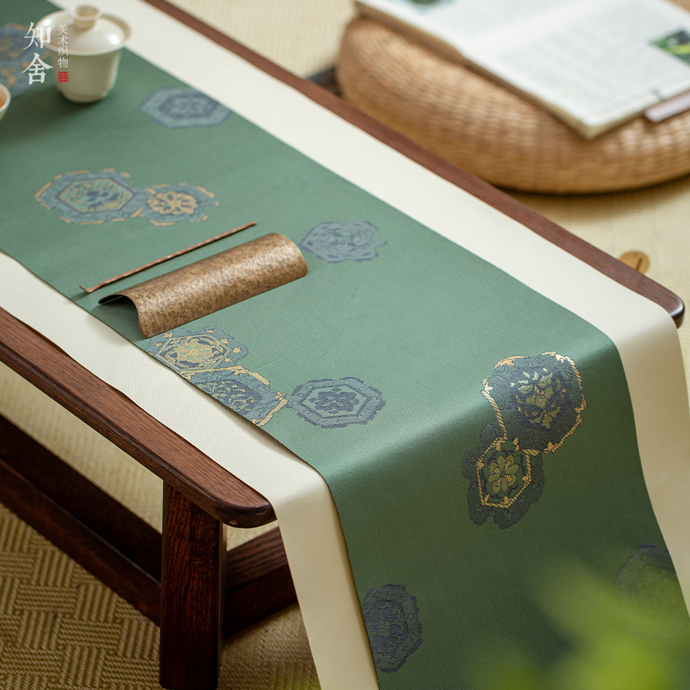 知舍织锦茶席套组长安菊茶席金丝提花中式复古布艺桌旗茶桌布茶垫