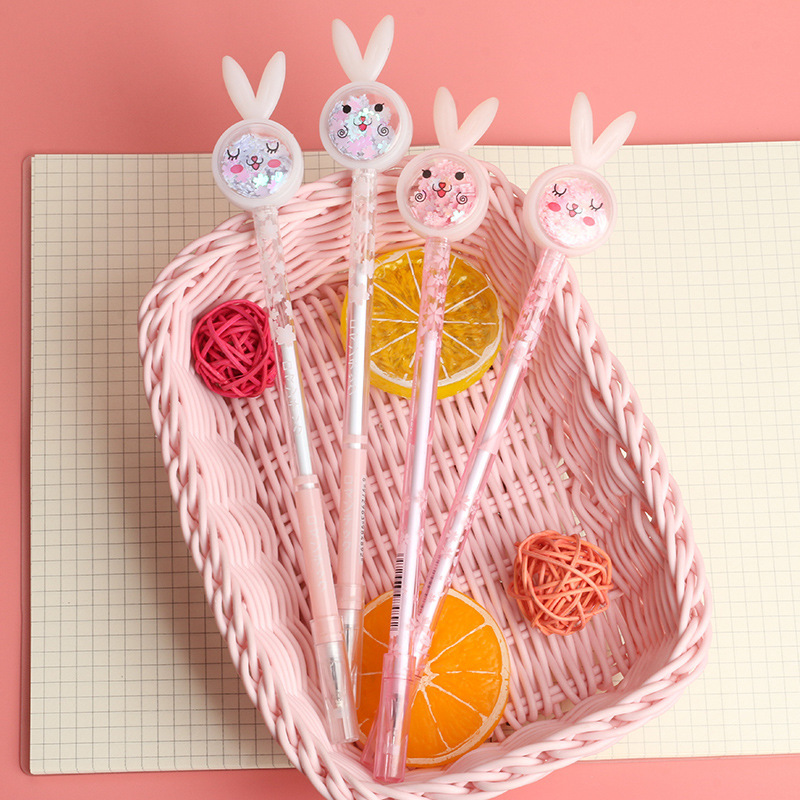 可爱少女心卡通表情兔子笔创意亮片中性笔黑色签字笔水笔学生文具