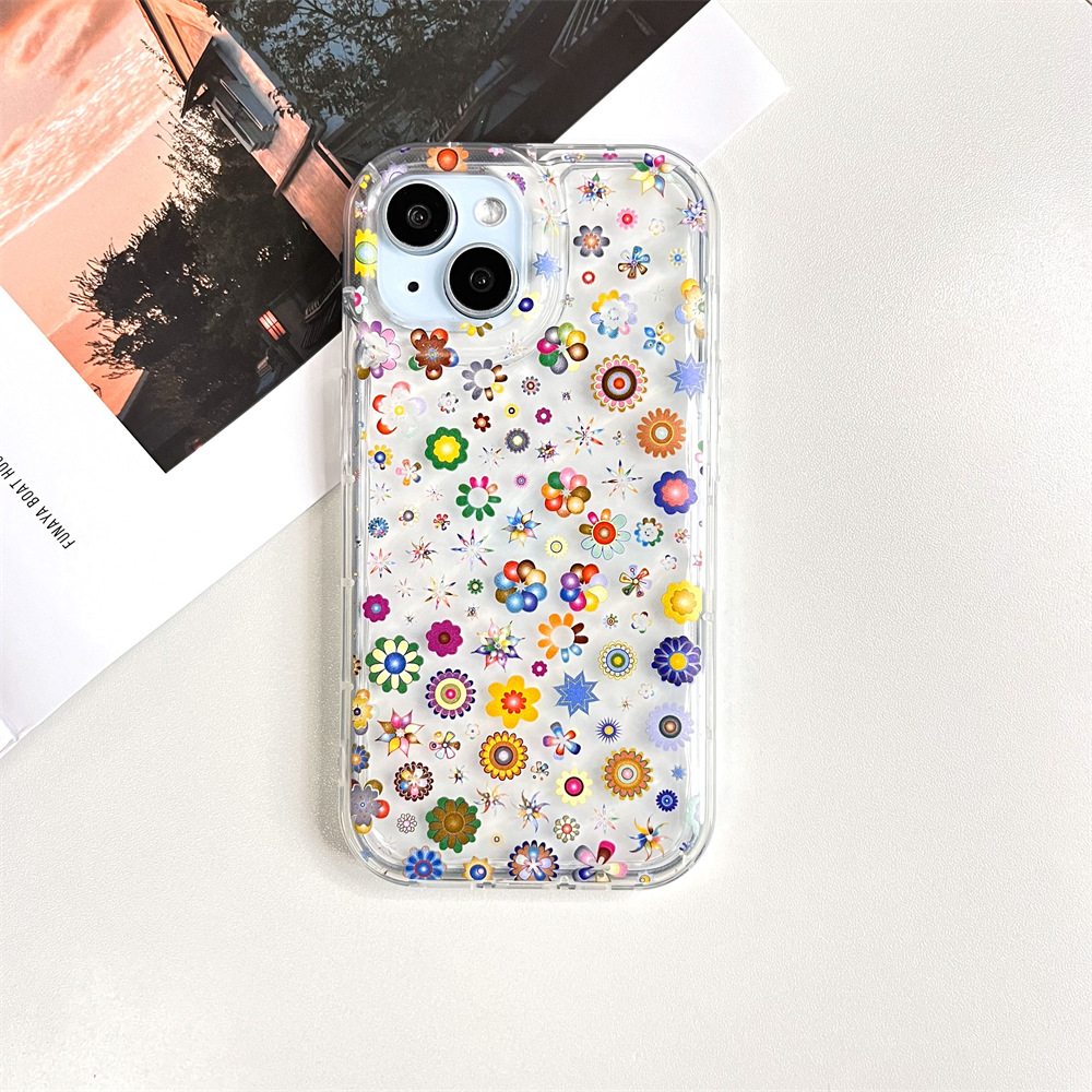 透明case手机壳多彩小花适用iphone15苹果13 12promax 14plus