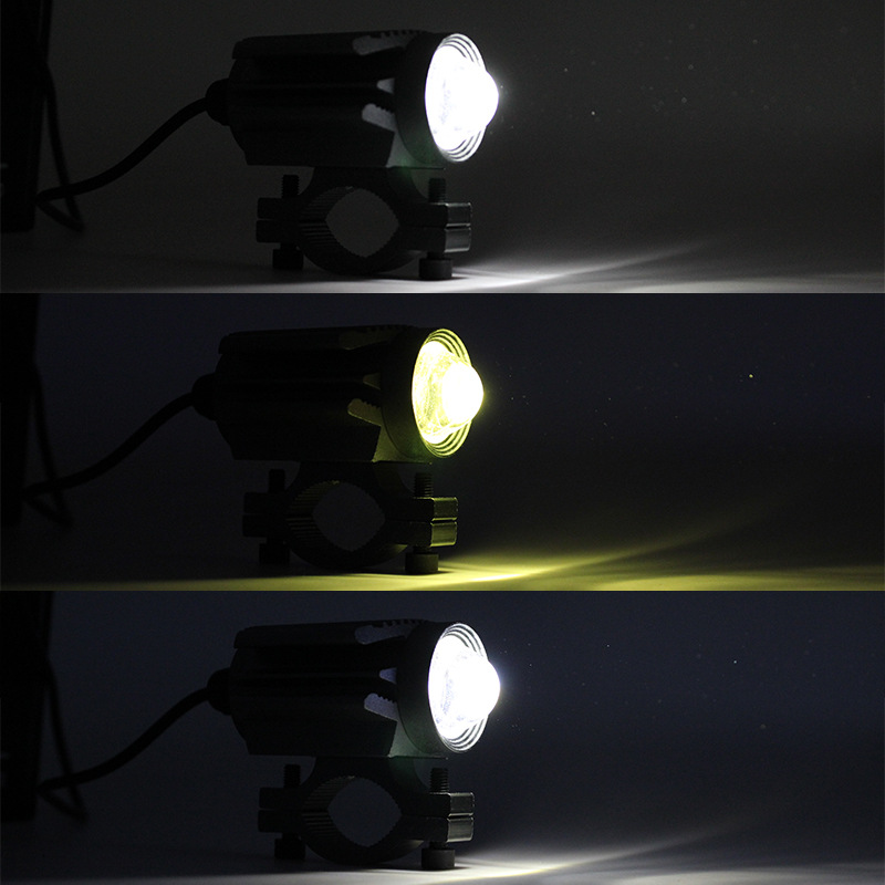 摩托车led射灯三色带透镜外置大灯 三轮车电动车改装超亮外置射灯