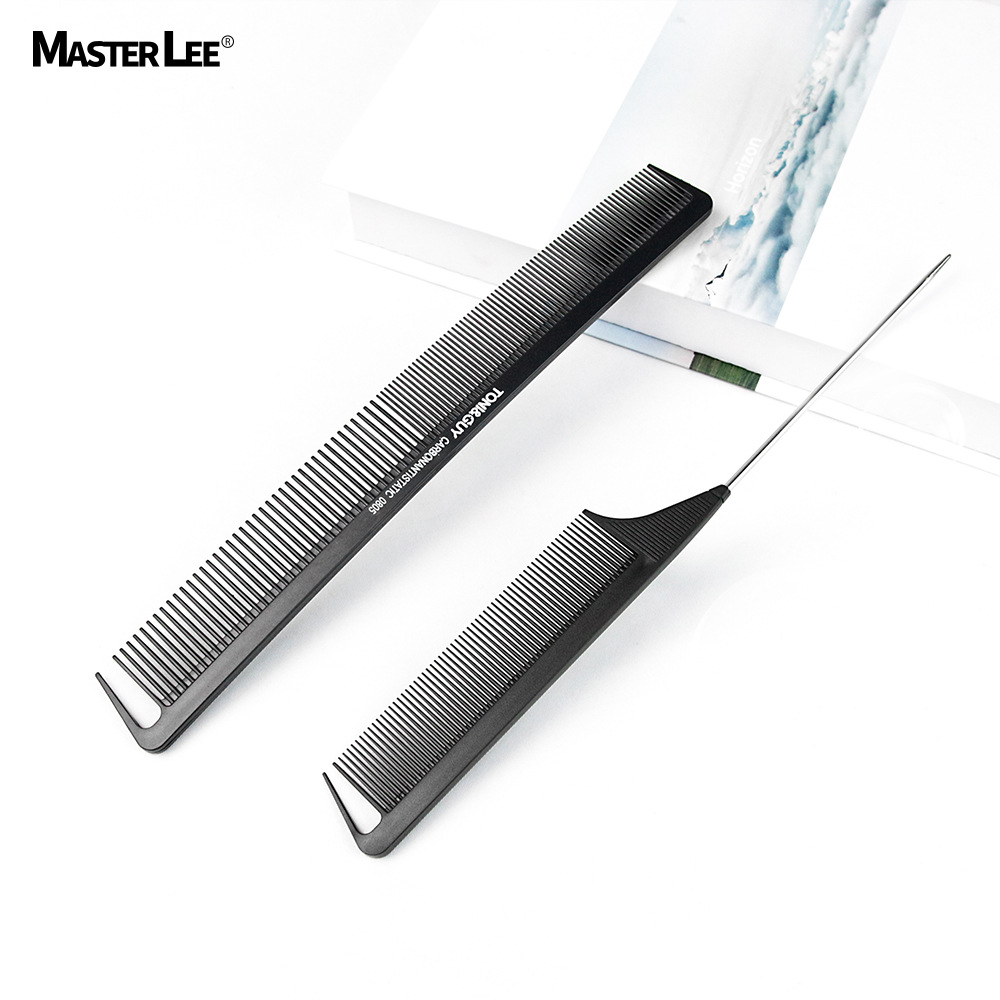 0成交648个相似美发梳子理发师推剪发用梳子静电彩色双头宽密齿梳碳纤