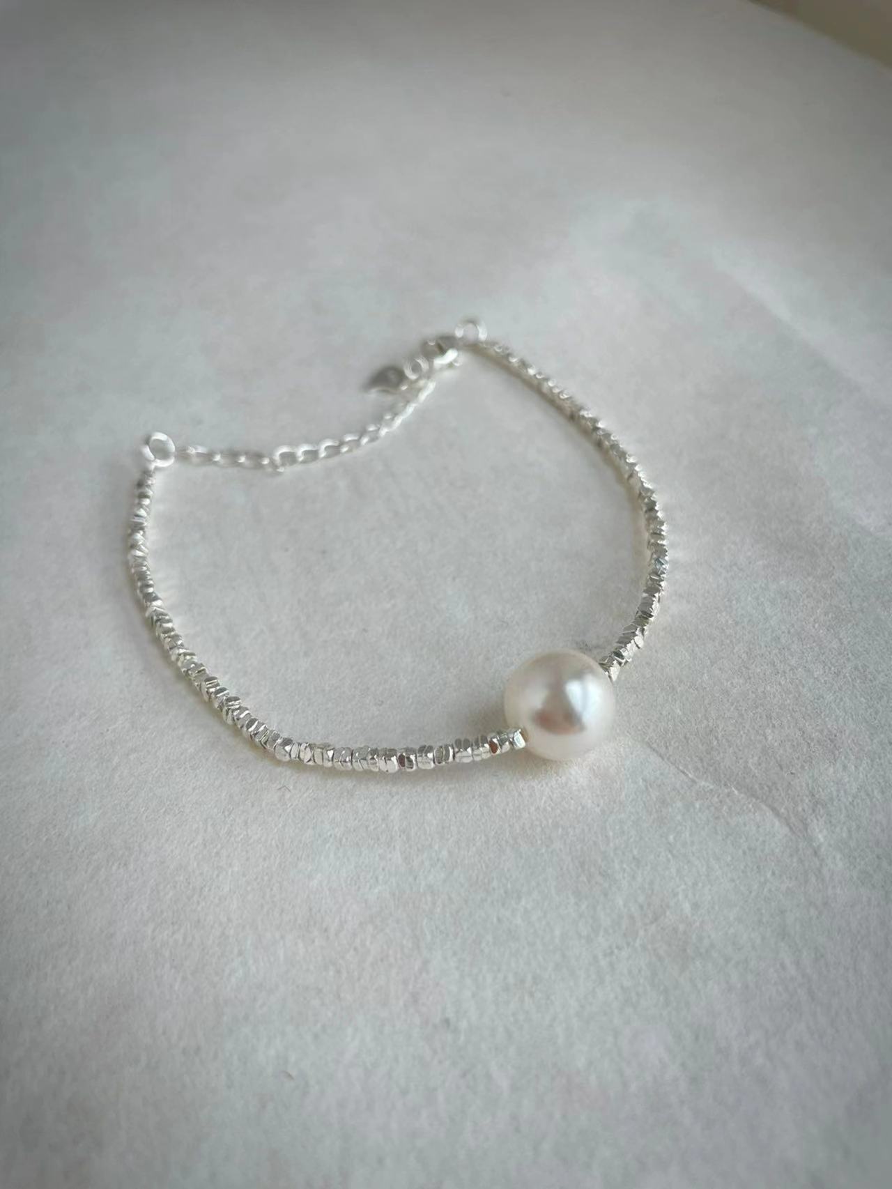 s925纯银碎银子珍珠手链女轻奢小众碎银几两手串简约百搭博主同款