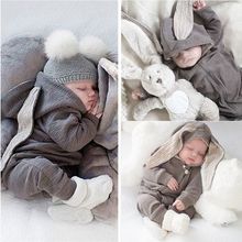 婴儿连体衣秋装宝宝爬服服装0一2岁新生儿衣服可爱兔耳朵外出抱衣