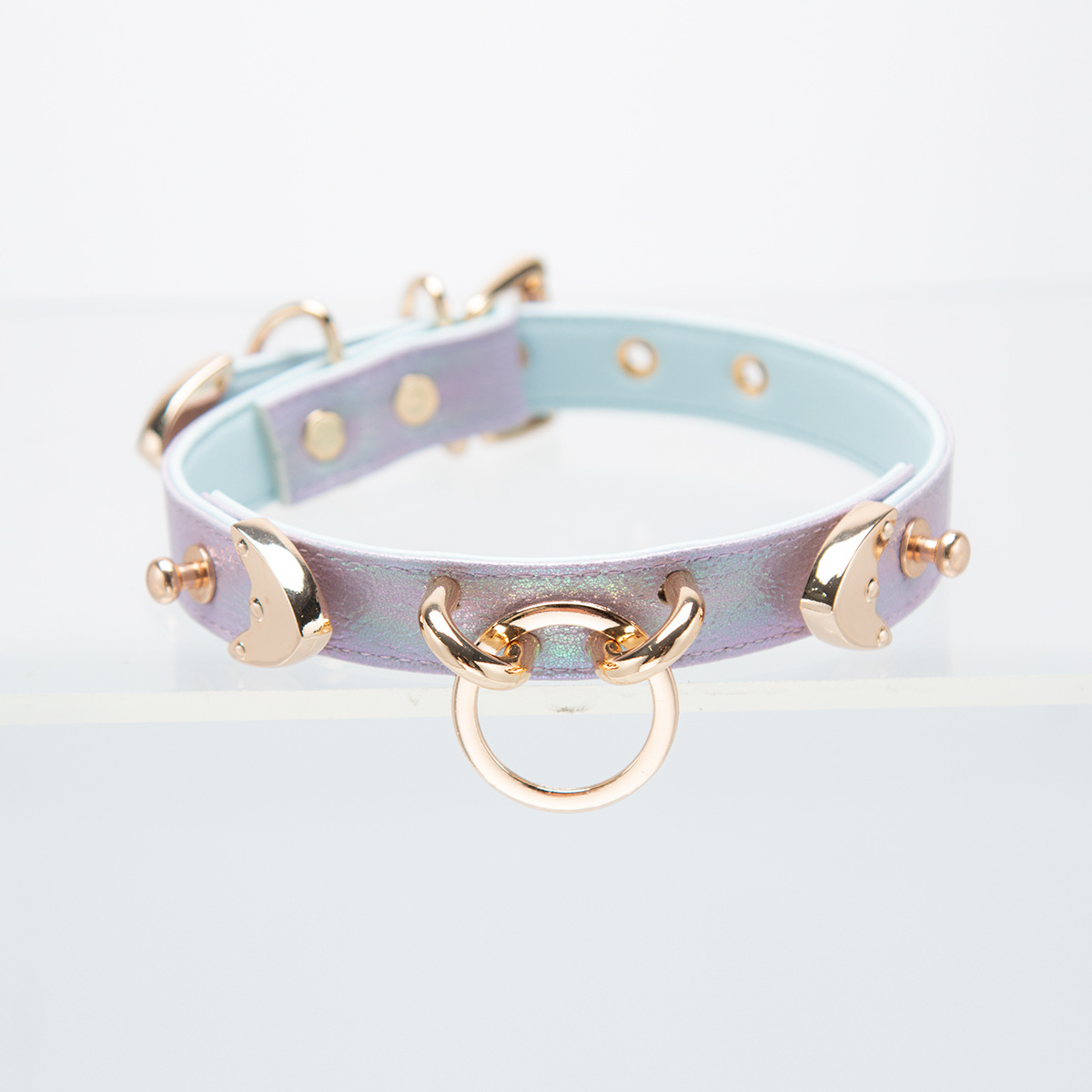紫金镭射皮双爱心项圈choker小众设计puppy亚文化项圈小红书热品