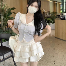 夏季新款韩版气质温柔风海军领上衣女高腰显瘦小众减龄百搭半身裙