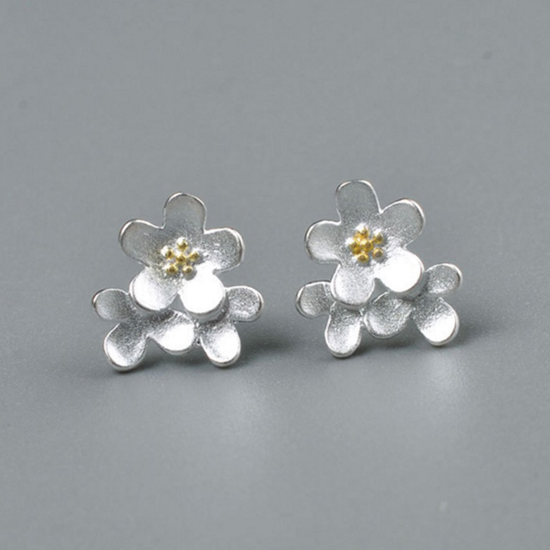 金梦缘多层花朵耳环简约气质三朵花耳饰时尚小清新分色小花朵耳钉