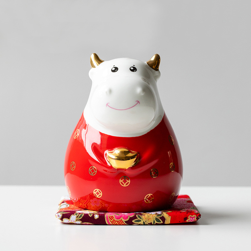 可爱儿童十二生肖牛摆件 创意中式家居陶瓷工艺摆件装饰品储蓄罐