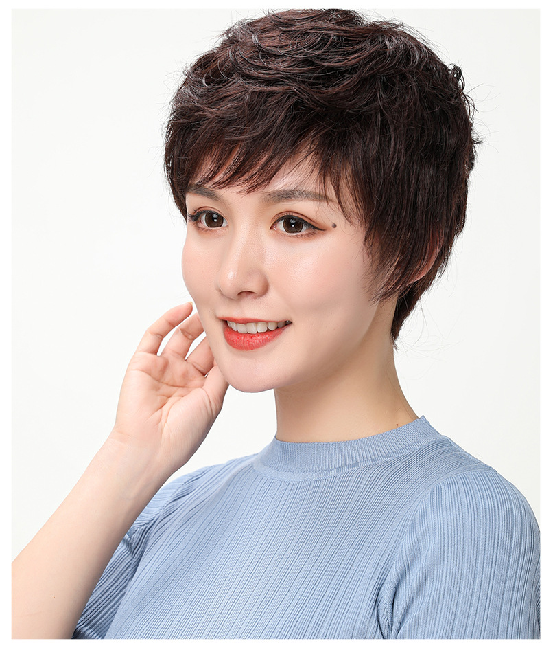 云端真发假发短卷发真人发丝女士中老年妈妈自然逼真圆脸短发型