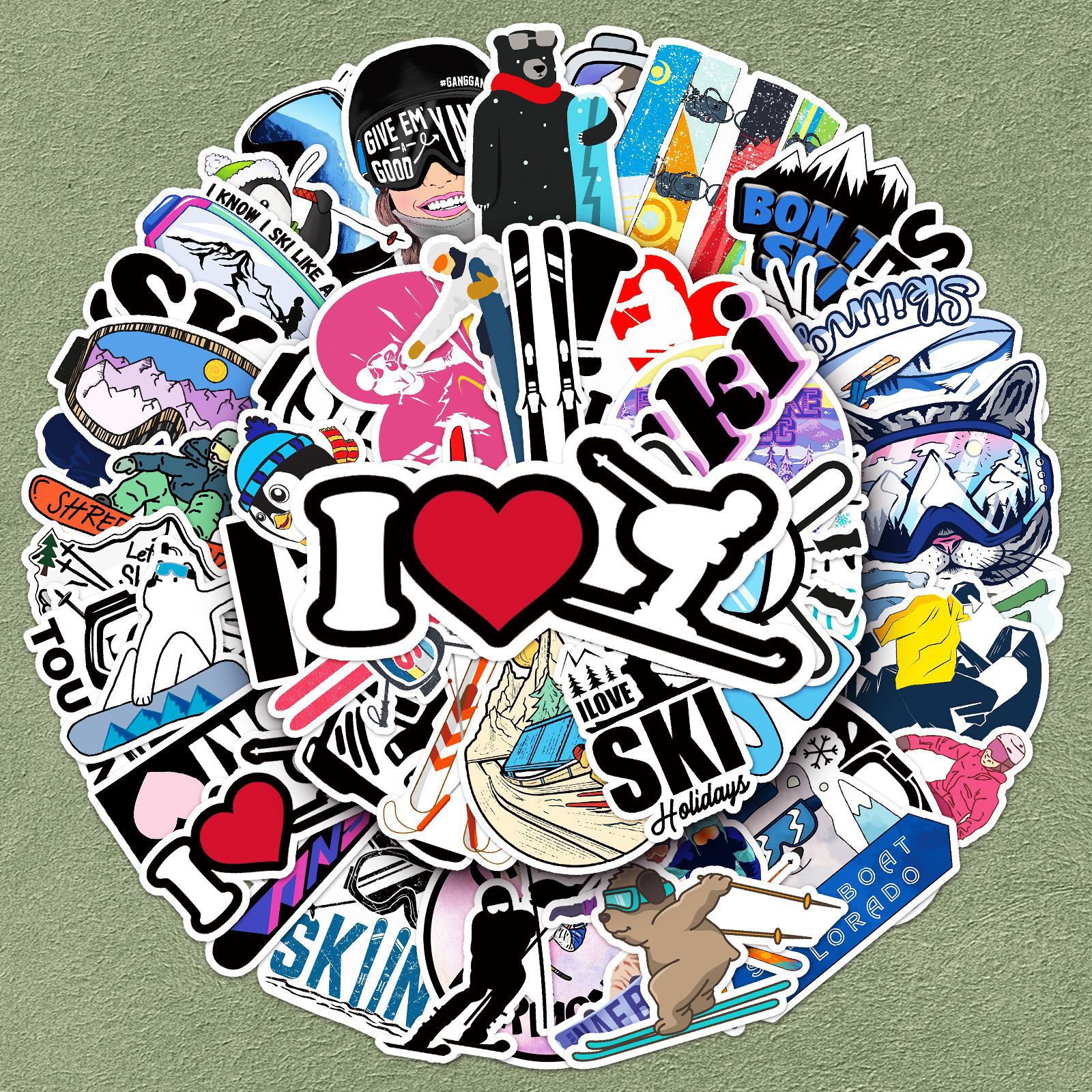 50张滑雪贴纸极限运动创意涂鸦装饰汽车滑板车防水手帐素材贴画