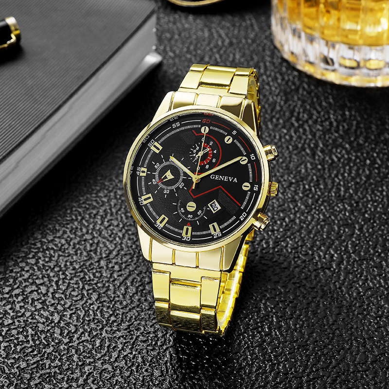 Foreign Trade Cross-Border Hot Selling Fashion Calendar Business Men's Watch Men's Watch Six-Pin Metal Mesh Belt Alloy Strap