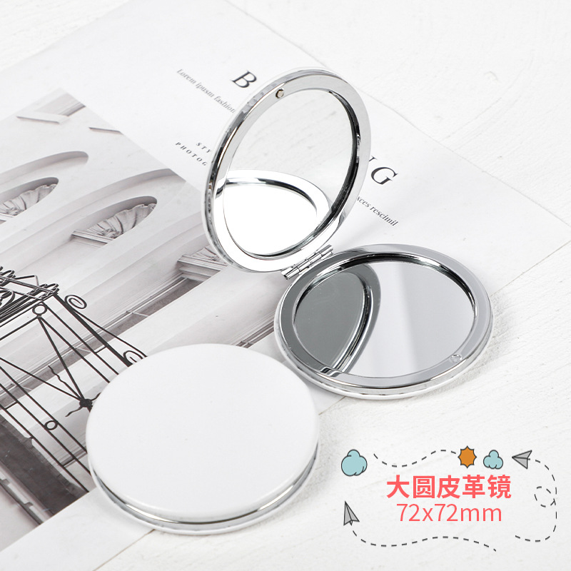 Mirror Baby Gift Wholesale Pu White Leather Folding Pocket Mirror Portable Portable DIY Advertising Creative Beauty Small Mirror