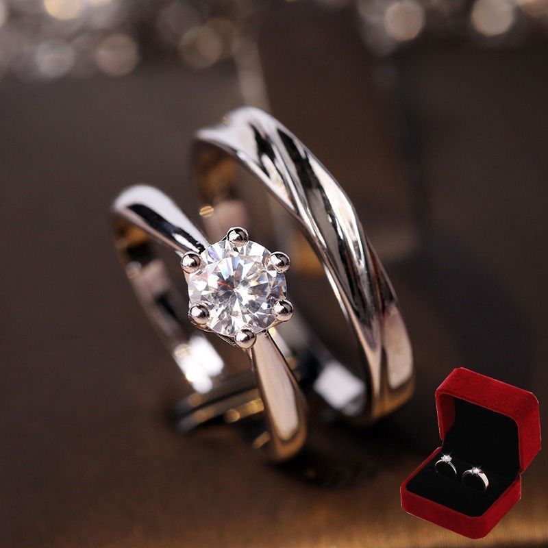 感一克拉结婚对戒仪式感钻戒婚礼求婚对戒男款可调节大号-阿里巴巴