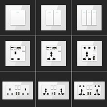港澳版13A英式插座带USB快充type-c英标方脚三孔白色玻璃面板