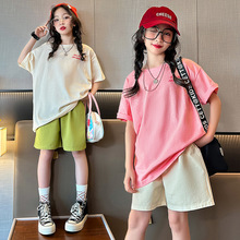 女童短袖套装2023夏季新款韩版洋气薄款两件套宽松女童装外贸批发