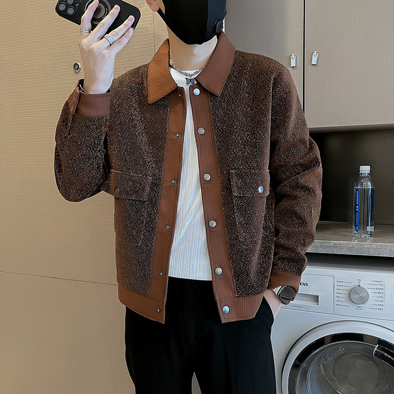 男士外套春秋款潮牌痞帅毛呢夹克衫新款潮流休闲翻领秋装上衣