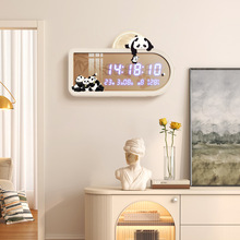 熊猫餐厅钟表挂钟客厅2024新款简约现代创意电子时钟挂墙壁灯