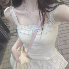 杏色蕾丝吊带背心女内搭夏季外穿法式纯欲温柔甜美奶乖蝴蝶结上衣